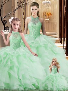 Sweet Ball Gowns Sleeveless Apple Green Ball Gown Prom Dress Brush Train Lace Up
