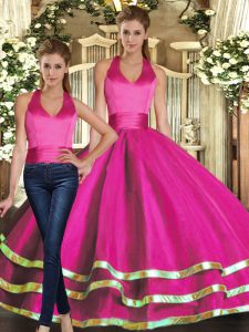 Dynamic Ruffled Layers 15 Quinceanera Dress Fuchsia Lace Up Sleeveless Floor Length