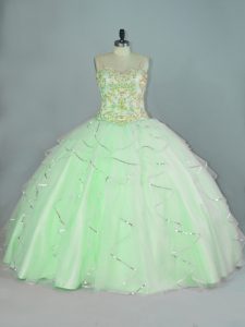 Apple Green Lace Up Straps Beading and Ruffles Sweet 16 Dresses Organza Sleeveless