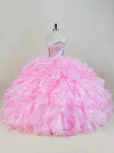 Gorgeous Floor Length Lace Up Quinceanera Dresses Baby Pink for Sweet 16 and Quinceanera with Beading and Ruffles