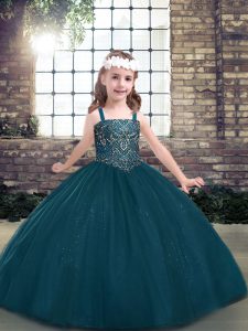 Tulle Long Sleeves Floor Length Little Girls Pageant Gowns and Beading