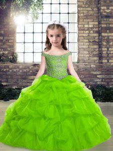 Custom Made Beading and Pick Ups Little Girl Pageant Gowns Lace Up Sleeveless Floor Length
