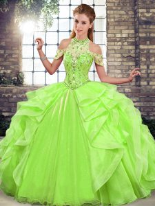 Cheap Ball Gowns 15 Quinceanera Dress Halter Top Organza Sleeveless Floor Length Lace Up