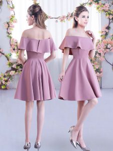 Pink A-line Ruching Quinceanera Court Dresses Zipper Chiffon Short Sleeves Mini Length