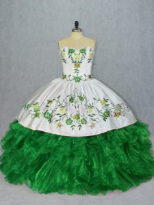 Wonderful Green Lace Up Sweetheart Embroidery and Ruffles Quinceanera Dresses Organza Sleeveless