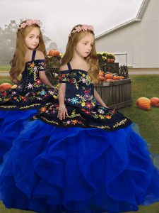 Top Selling Floor Length Ball Gowns Sleeveless Royal Blue Kids Pageant Dress Lace Up