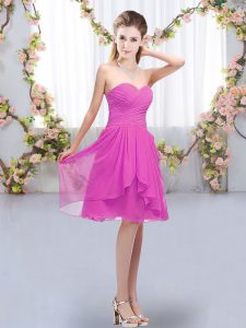 Fantastic Chiffon Sweetheart Sleeveless Lace Up Ruffles and Ruching Court Dresses for Sweet 16 in Fuchsia