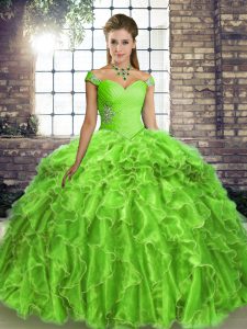 Lovely Quinceanera Dresses Military Ball and Sweet 16 and Quinceanera with Beading and Ruffles Off The Shoulder Sleeveless Brush Train Lace Up