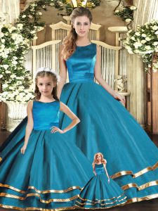 Comfortable Ruffled Layers Quince Ball Gowns Teal Lace Up Sleeveless Floor Length
