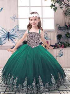 Fancy Green Ball Gowns Beading and Embroidery Evening Gowns Lace Up Tulle Sleeveless Floor Length