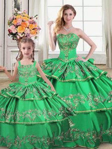 Ruffled Layers Quince Ball Gowns Green Lace Up Sleeveless Floor Length