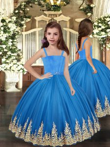 Baby Blue Kids Formal Wear Party and Sweet 16 and Wedding Party with Embroidery Straps Sleeveless Lace Up