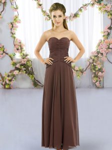 Brown Sleeveless Ruching Floor Length Quinceanera Court of Honor Dress