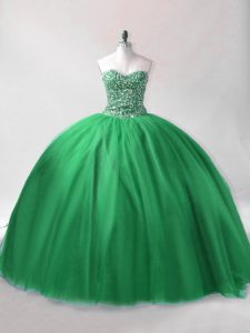 Superior Floor Length Dark Green Ball Gown Prom Dress Tulle Sleeveless Beading
