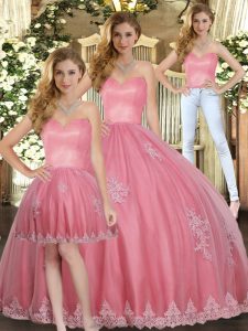 Watermelon Red Sweetheart Neckline Appliques Quinceanera Gowns Sleeveless Lace Up