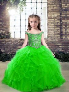Ball Gowns Pageant Gowns Green Off The Shoulder Tulle Sleeveless Floor Length Lace Up