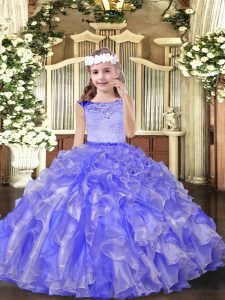 Inexpensive Lavender Ball Gowns Organza Scoop Sleeveless Beading Floor Length Zipper Little Girl Pageant Gowns