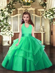 Ruching Girls Pageant Dresses Turquoise Lace Up Sleeveless Floor Length