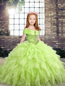Beautiful Organza Sleeveless Floor Length Pageant Gowns For Girls and Beading