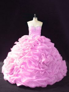 Sweetheart Sleeveless Quinceanera Dresses Court Train Beading and Pick Ups and Hand Made Flower Lilac Organza