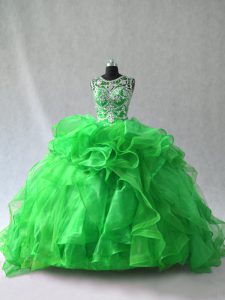 Fitting Green 15th Birthday Dress Sweet 16 and Quinceanera with Beading and Ruffles Scoop Sleeveless Lace Up