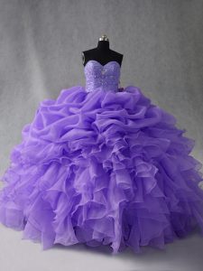 Fashionable Sweetheart Sleeveless Organza 15 Quinceanera Dress Beading and Ruffles Lace Up