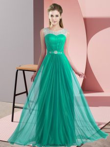 Popular Turquoise Lace Up Vestidos de Damas Beading Sleeveless Floor Length