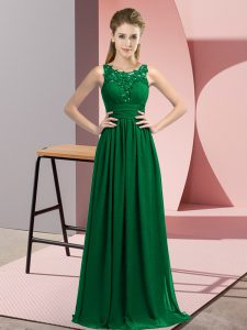 Comfortable Floor Length Empire Sleeveless Dark Green Quinceanera Dama Dress Zipper