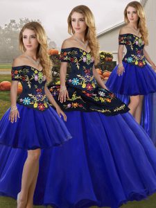 Fabulous Floor Length Royal Blue Quinceanera Dresses Tulle Sleeveless Embroidery