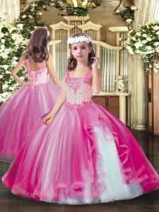 Straps Sleeveless Tulle Little Girl Pageant Dress Beading Lace Up
