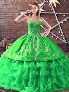 Floor Length Lace Up Quinceanera Dress Green for Sweet 16 and Quinceanera with Embroidery