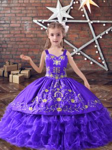 Dynamic Floor Length Lavender Child Pageant Dress Straps Sleeveless Lace Up