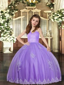 High Quality Floor Length Lavender Kids Formal Wear Straps Sleeveless Lace Up