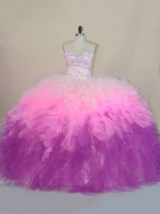 Fashionable Multi-color Ball Gowns Tulle Sweetheart Sleeveless Beading and Ruffles Lace Up 15 Quinceanera Dress Brush Train