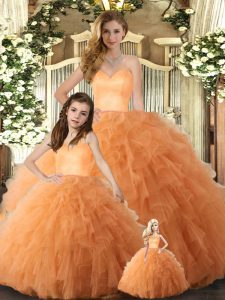 Ball Gowns Sweet 16 Dress Orange Sweetheart Tulle Sleeveless Floor Length Lace Up