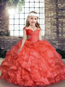 Beauteous Sleeveless Lace Up Floor Length Beading and Ruching Pageant Gowns For Girls