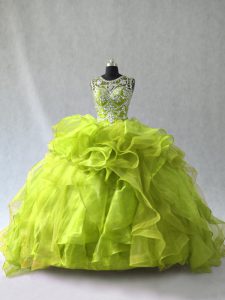 Pretty Yellow Green 15th Birthday Dress Sweet 16 and Quinceanera with Beading and Ruffles Scoop Sleeveless Lace Up