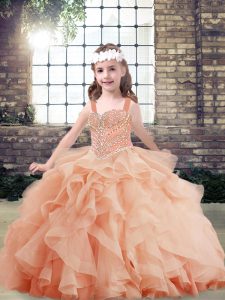 Trendy Sleeveless Side Zipper Floor Length Beading and Ruffles Little Girl Pageant Gowns