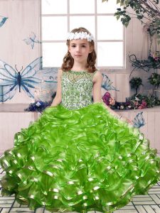 Beauteous Floor Length Green Pageant Dress Womens Organza Sleeveless Beading and Ruffles