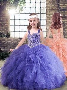 Ball Gowns Pageant Dress Womens Lavender Straps Tulle Sleeveless Floor Length Lace Up