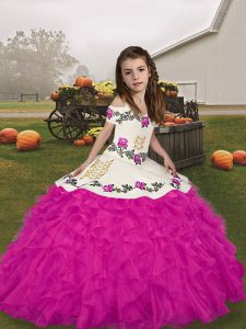 Artistic Sleeveless Lace Up Floor Length Embroidery and Ruffles Pageant Dress for Teens