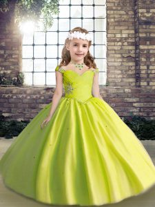Straps Sleeveless Tulle Pageant Dress for Teens Beading Lace Up
