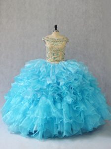 Enchanting Baby Blue Ball Gowns Ruffles Ball Gown Prom Dress Lace Up Organza Sleeveless Floor Length