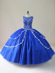 Pretty Beading 15th Birthday Dress Royal Blue Zipper Sleeveless Floor Length
