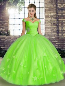 Beautiful Sleeveless Floor Length Beading and Appliques Lace Up Quinceanera Gown