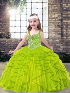 Floor Length Child Pageant Dress Straps Sleeveless Lace Up
