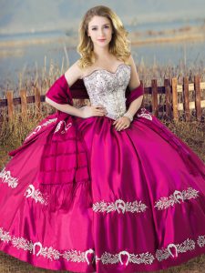 Charming Fuchsia Lace Up Sweet 16 Dress Beading and Embroidery Sleeveless Floor Length