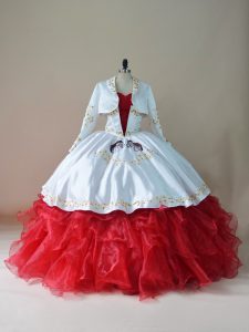 Enchanting Floor Length White And Red Sweet 16 Quinceanera Dress Sweetheart Sleeveless Lace Up