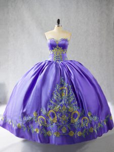 Flare Ball Gowns Sweet 16 Dresses Purple Sweetheart Satin Sleeveless Floor Length Lace Up