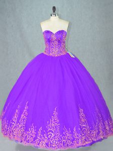 Purple Tulle Lace Up Quinceanera Gown Sleeveless Floor Length Beading